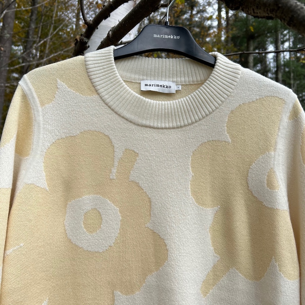 Marimekko Moderni Unikko Sweater in Light Yellow, Size S